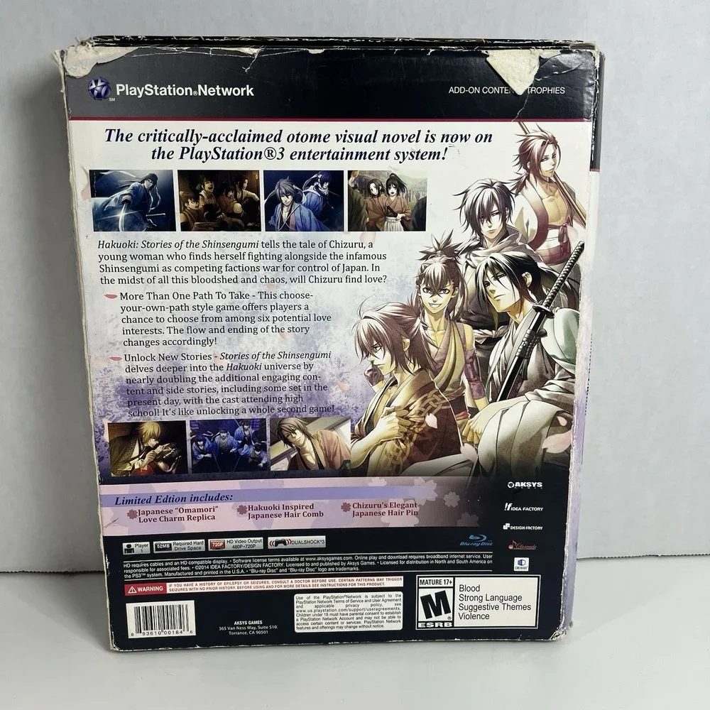 Hakuoki: Stories of the Shinsengumi -- Limited Edition (Sony PlayStation 3 CIB)